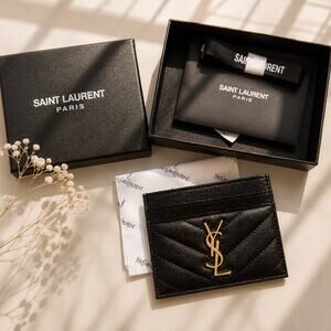 YSL Beauty GWP Quilted Leather Card Holder | Black | Gold Hardware | GWP